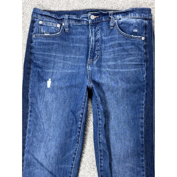 J.Crew Women 32(Measured 34) 2-Tone Tuxedo Stripe Jeans Med Wash Distressed - Picture 3 of 12